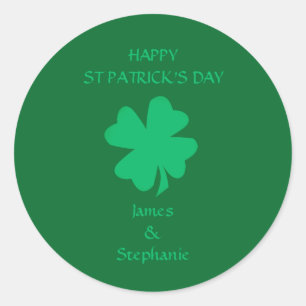 Sticker Rond Joyeux St Patrick's Day Green Shamrock Nom 2024