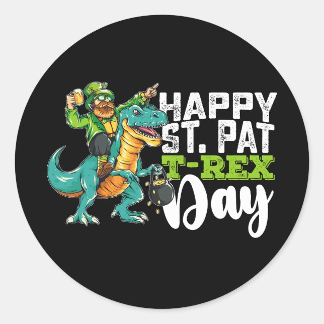Sticker Rond Joyeux St Patrick's Day Pat T Rex Dinosaur (Devant)
