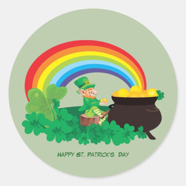 Sticker Rond Joyeux St. Patrick's Day Pot of Gold et Rainbow (Devant)