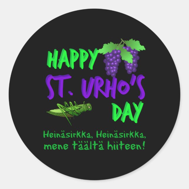 Sticker Rond Joyeux St Urho'S Day Grasshopper Finlandais Nouvea (Devant)