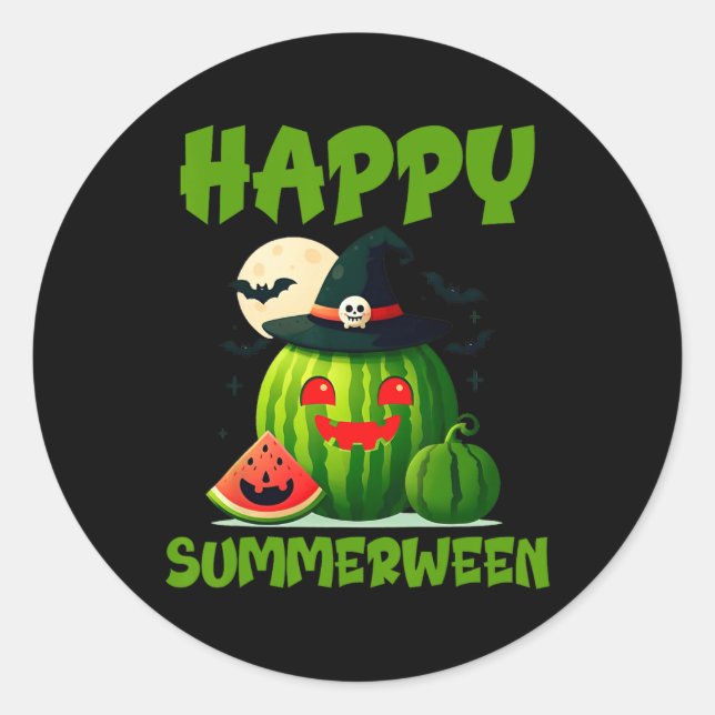 Sticker Rond Joyeux Summerween Été Pastèque Jack-o-lantern  (Devant)