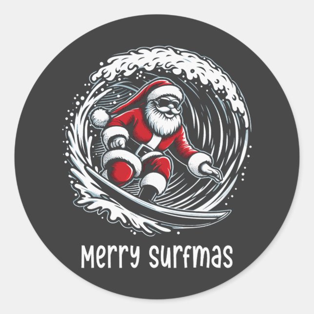 Sticker Rond Joyeux Surfmas (Devant)