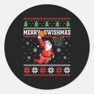 Sticker Rond Joyeux Swishmas Basket-Ball Bonhomme de Neige Noël