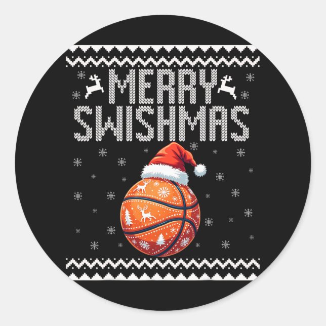 Sticker Rond Joyeux Swishmas Basket de Noël Vilain Swe (Devant)