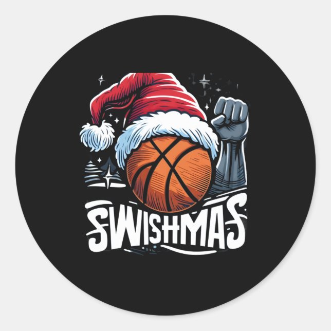 Sticker Rond Joyeux Swishmas Vilain Noël Basket-ball Noël (Devant)