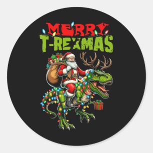 Sticker Rond Joyeux T-rexmas Noël Noël Noël T Rex Dinosaur Amou