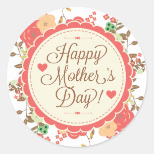 Sticker Rond Joyeux texte de la fête des mères et design floral