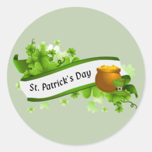 Sticker Rond Joyeux texte de la Saint Patrick et pot d'or