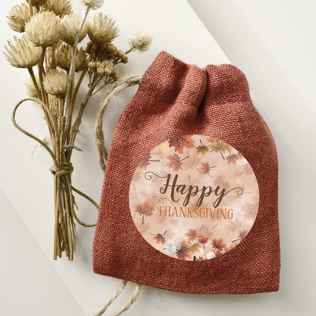 Sticker Rond Joyeux Thanksgiving Automne Feuilles Brunes (Créateur téléchargé)