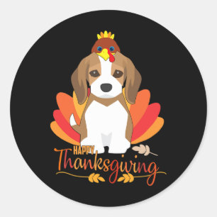 Sticker Rond Joyeux Thanksgiving avec Beagle de dinde Chien Mig