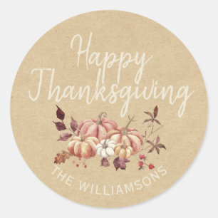 Sticker Rond Joyeux Thanksgiving d'automne Citrouille Papier Kr