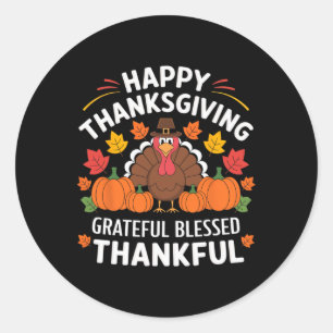 Sticker Rond Joyeux Thanksgiving Dinde Reconnaissant Bénis Reco