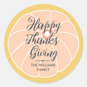 Sticker Rond Joyeux Thanksgiving Nom de famille 