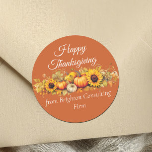 Sticker Rond Joyeux Thanksgiving Patch de Citrouilles Entrepris