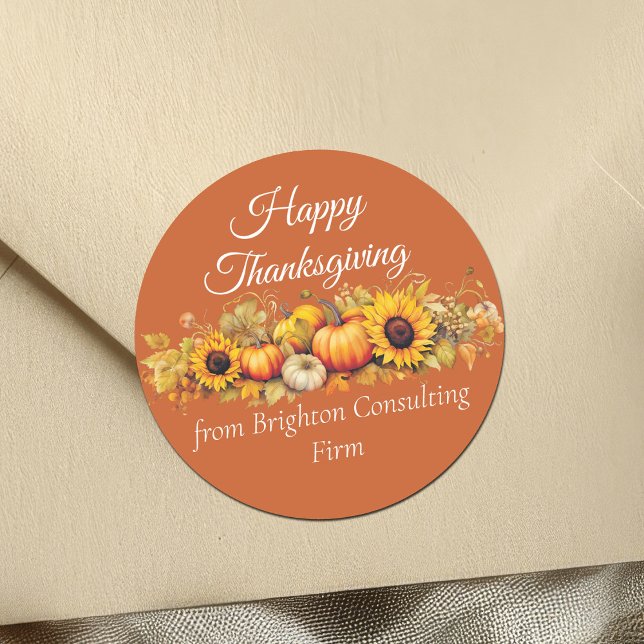 Sticker Rond Joyeux Thanksgiving Patch de Citrouilles Entrepris (Créateur téléchargé)