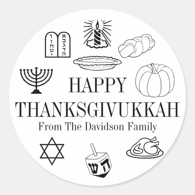 Sticker Rond Joyeux Thanksgivukkah Thanksgiving Hanoukka (Devant)