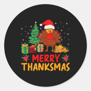 Sticker Rond Joyeux Thanksmas Noël Thanksgiving Dinde Sant