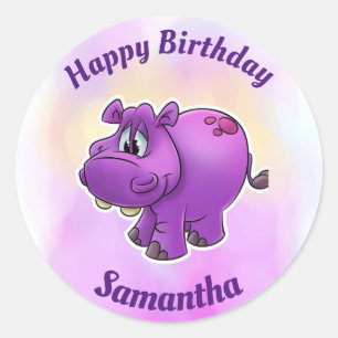 Sticker Rond Joyeux tireurs hippo d'anniversaire