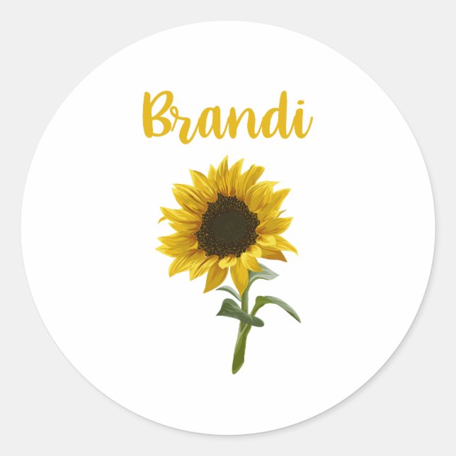Sticker Rond Joyeux tournesol - Nom de Brandi (Devant)