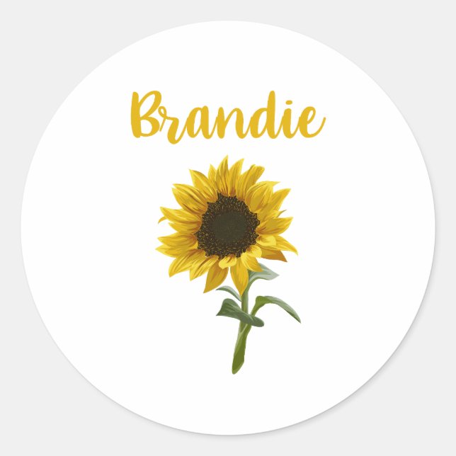 Sticker Rond Joyeux tournesol - Nom de Brandie (Devant)