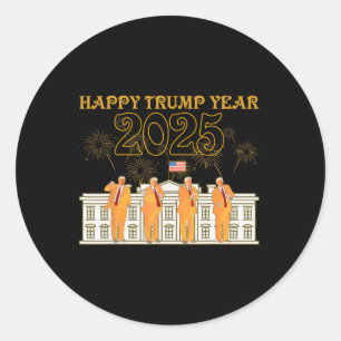 Sticker Rond Joyeux Trump Année Party 2025 Maison Blanche Nouve