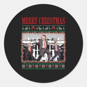 Sticker Rond Joyeux Trumpmas - Danse du Père Noël Donald Trump