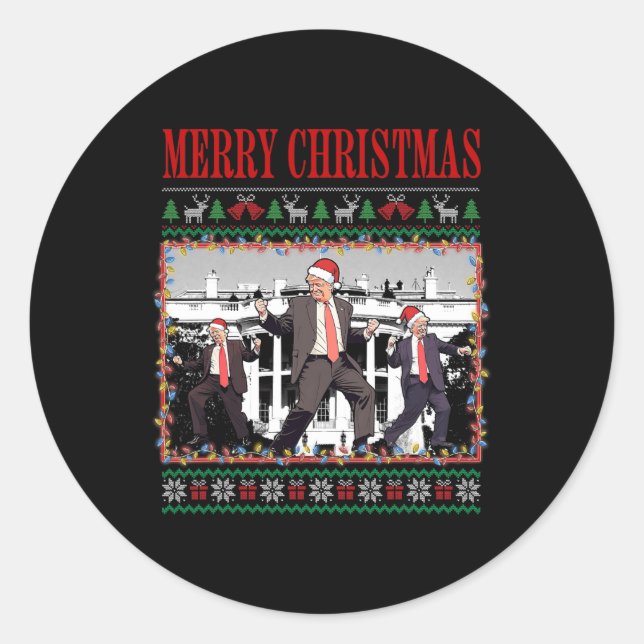 Sticker Rond Joyeux Trumpmas - Danse du Père Noël Donald Trump (Devant)