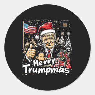 Sticker Rond Joyeux Trumpmas Joyeux Noël Trump en Père Noël 1