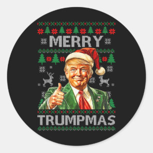 Sticker Rond Joyeux Trumpmas - Père Noël Donald Trump