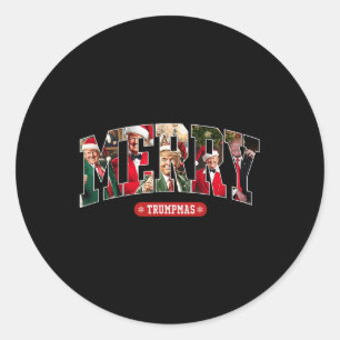 Sticker Rond Joyeux Trumpmas Père Noël Trump Pajamas de Noël Dr