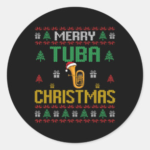 Sticker Rond Joyeux Tuba Noël Drôle Tuba Joueur laides Noël H