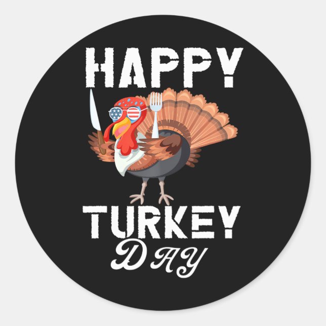 Sticker Rond Joyeux Turquie Da Thanksgiving Holiday présent (Devant)