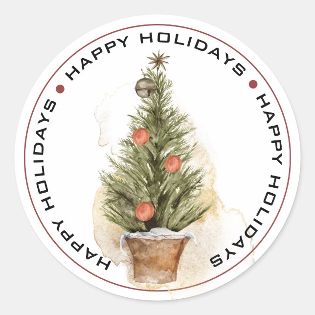 STICKER ROND JOYEUX VACANCES, ANCIEN ARBRE DE NOËL DE MODE (Devant)