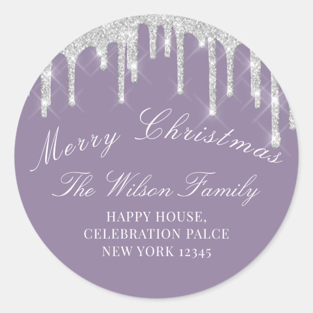 Sticker Rond Joyeux vacances de Noël RSVP Smoky Purple Silver (Devant)