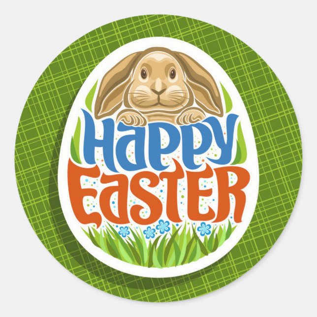 Sticker Rond Joyeux vacances de Pâques Bunny Floral tendance Bu (Devant)