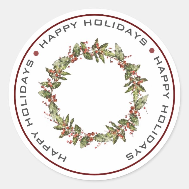 STICKER ROND JOYEUX VACANCES, NOËL WREATH (Devant)