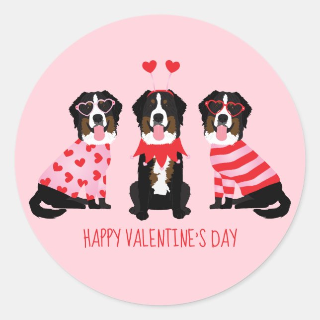 Sticker Rond Joyeux Valentin Chiens de montagne bernois (Devant)