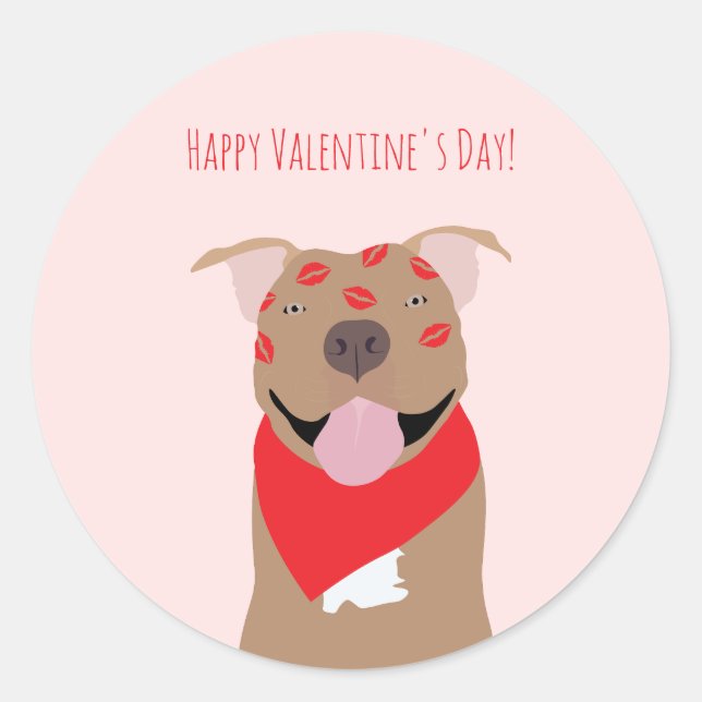 Sticker Rond Joyeux Valentines Day American Bulldog Kiss Marks (Devant)