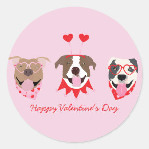 Sticker Rond Joyeux Valentines Day American Pit Bull Terriers
