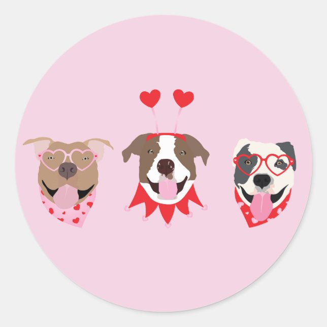 Sticker Rond Joyeux Valentines Day American Pit Bull Terriers (Devant)