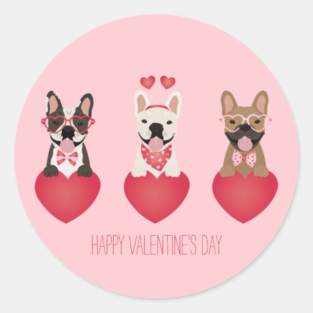 Sticker Rond Joyeux Valentines Day Bulldogs français (Devant)