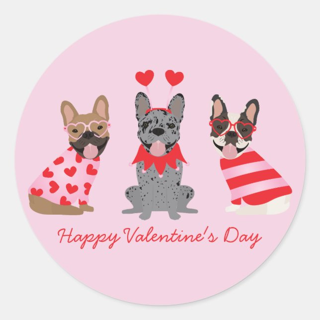 Sticker Rond Joyeux Valentines Day Bulldogs français (Devant)