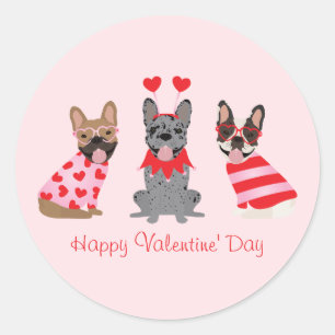 Sticker Rond Joyeux Valentines Day Bulldogs français