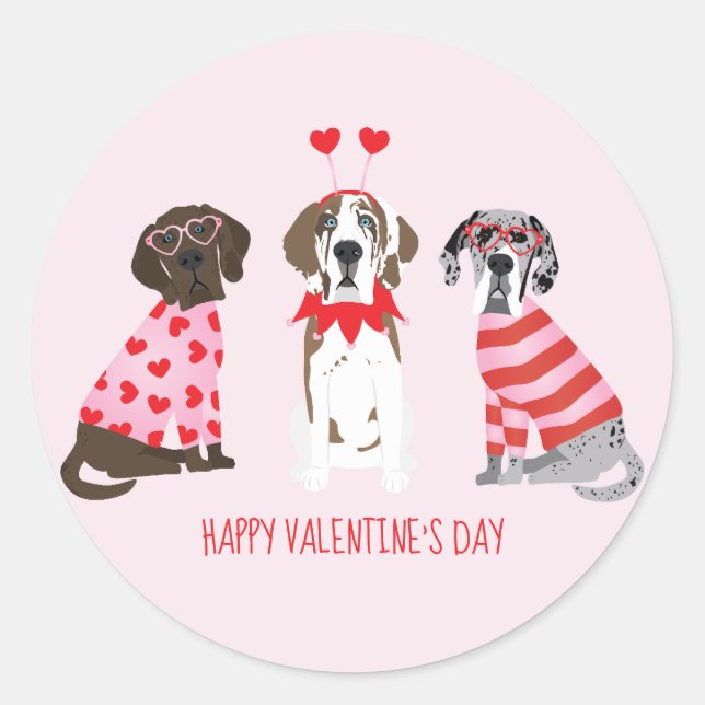 Sticker Rond Joyeux Valentines Day Chiens de Danse (Devant)