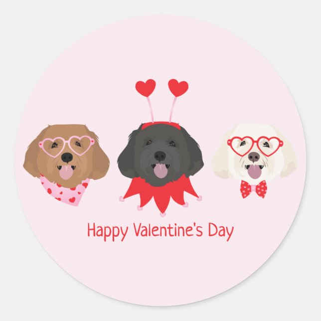 Sticker Rond Joyeux Valentines Day Chiens de Maltipoo (Devant)