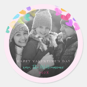Sticker Rond Joyeux Valentines Day Cute Pastel Hearts Photo