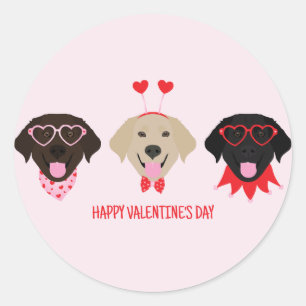 Sticker Rond Joyeux Valentines Day Labrador Retriever Dogs