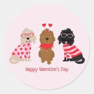 Sticker Rond Joyeux Valentines Day Mini Goldendoodle Chiens