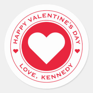 Sticker Rond Joyeux Valentines Jour Blanc Rouge Coeur Chic Uniq