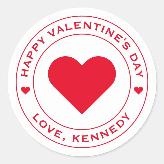Sticker Rond Joyeux Valentines Jour Blanc Rouge Coeur unique Ch (Devant)